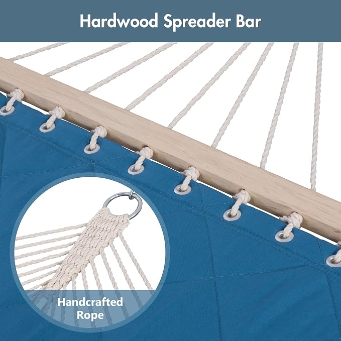 ANOW Quilted Hammock with Spreader Bars and Detachable Pillow, Large Hammock - Image 7