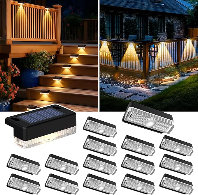 Solar Deck Lights Outdoor 16 Packs, Solar Powered LED Step Lights Waterproof by AUDERWIN