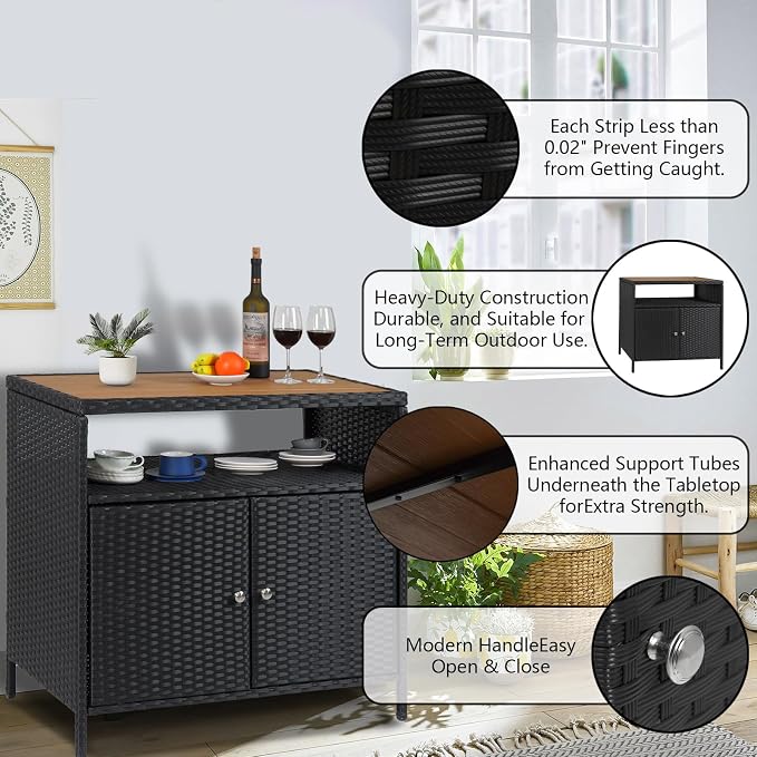 IDEALHOUSE Patio Outdoor Wicker Storage Cabinet，Patio Bar Table - Image 7