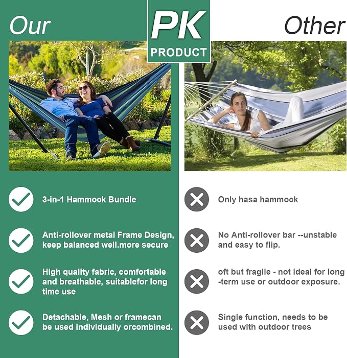 Hammock with Stand for Outside, 600lb Weight Capacity 3-in-1 Adjustable Height - Image 6