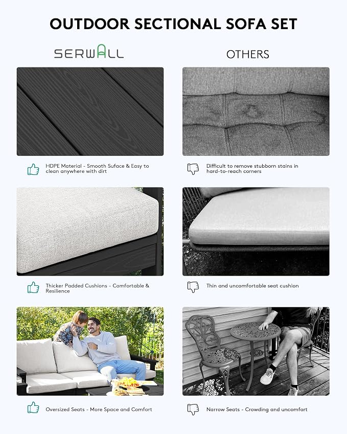 SERWALL HDPE Patio Sofa Set, 4-piece Sectional Outdoor Furniture Set, All - Image 6