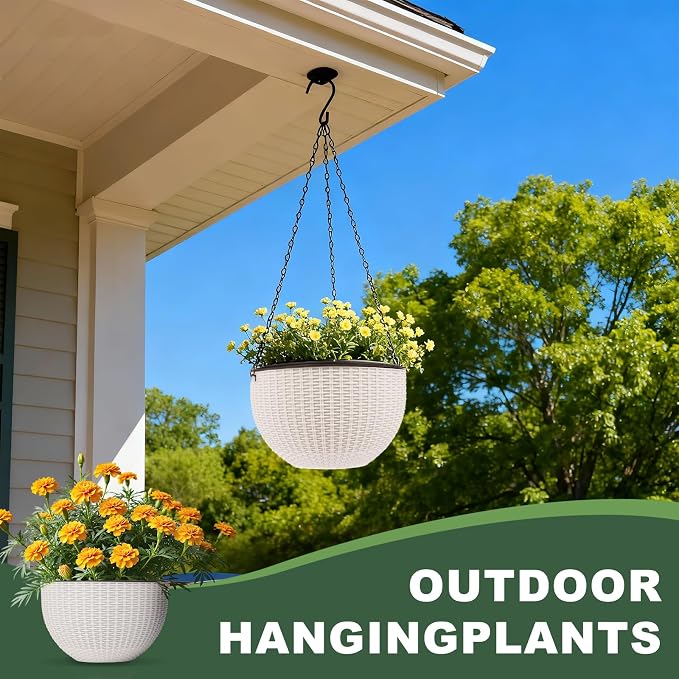 4 Sets of 8.2 Inch Self Watering Hanging Planter Flower Pots, Suitable - Image 6