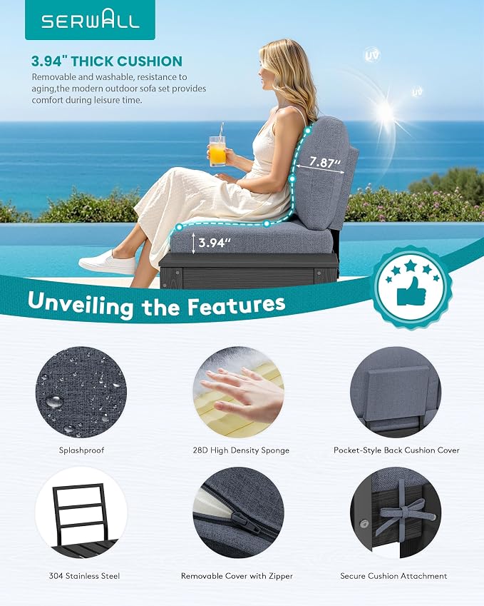 SERWALL HDPE Outdoor Furniture Set, 2 Seats Outdoor Sectional - Image 6