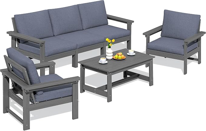 SERWALL HDPE Patio Conversation Set, 6-piece Sectional Outdoor Furniture Set by SERWALL
