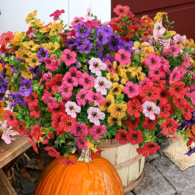 Artificial Flowers for Outdoor, UV Resistant Fake Silk Flowers, Realistic Faux by Welcometothetrytuny