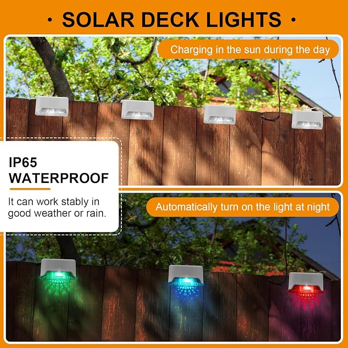 Geelin 32 Pcs Solar Deck Lights Outdoor, Waterproof LED Solar Step Fence Lights - Image 3