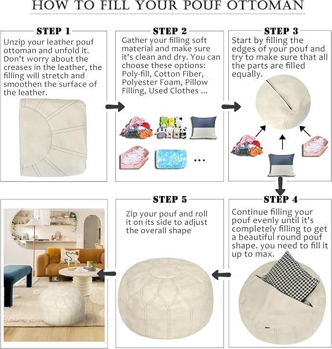 Thgonwid Unstuffed Moroccan Faux Leather Pouf Ottoman - Image 6