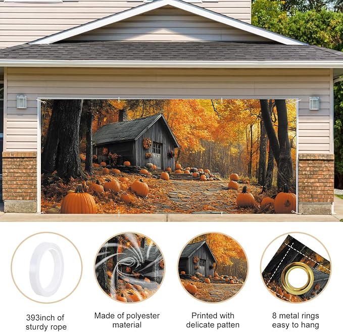 ANNA QUEEN Autumn Pumpkin Garage Door Banner 6 x 13FT, Fall Harvest, Outdoor - Image 4