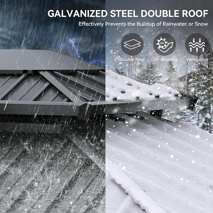 YITAHOME 10x12ft Gazebo Hardtop Double Roof Canopy w/Netting and Curtains - Image 7