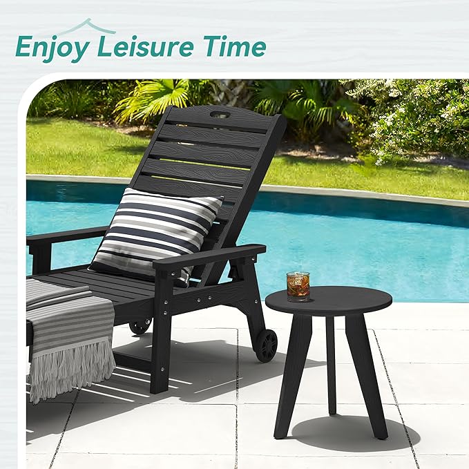HDPS Outdoor Side Table, Small Round Side Table Weather-Resistant, Outdoor Side - Image 2