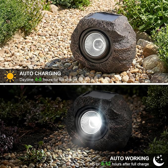 Solar Rock Lights Outdoor – 4 Pack Waterproof LED Landscape Garden Spotlights - Image 2