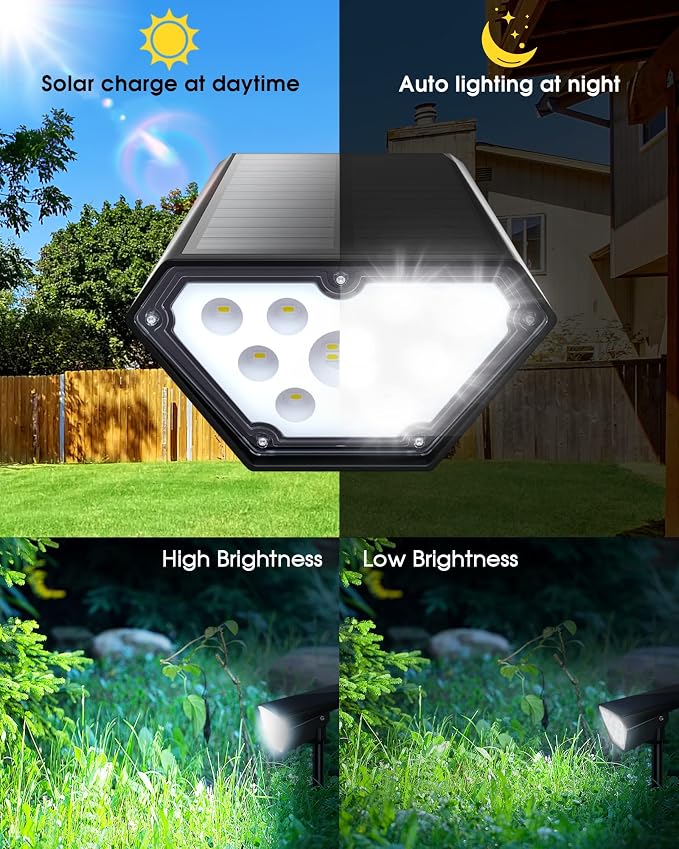 Biling Solar Spot Lights Outdoor, 2-in-1 Solar Landscape Lights 12 LED Bulbs - Image 4