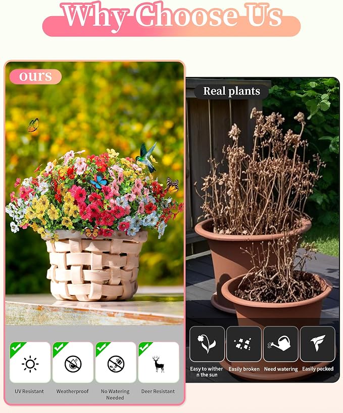Faux Flowers for Outdoor Planters 16 Bundles UV Resistant Artificial Fake - Image 4