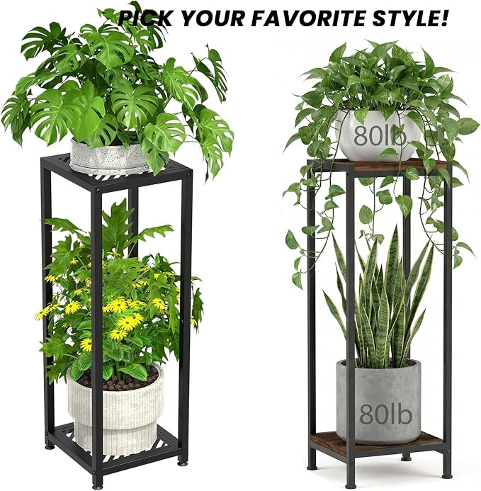 TOSKING 30" Tall Plant Stand, 2-Tier Metal & Wood Plant Shelf, Heavy Duty - Image 7