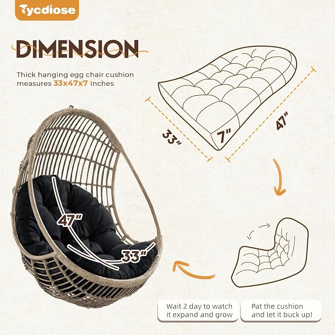 Egg Chair Cushion Replacement, Waterproof Outdoor Hanging Egg Chair Cushion - Image 2