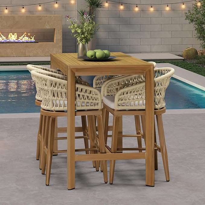 PURPLE LEAF Outdoor Rattan 24" Counter Height Bar Stools Chair Set of 2 - Image 9