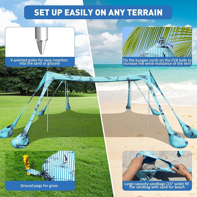 Beach Tent Sun Shelter 10x10ft Beach Canopy Easy Pop Up Sun Shade Portable - Image 4