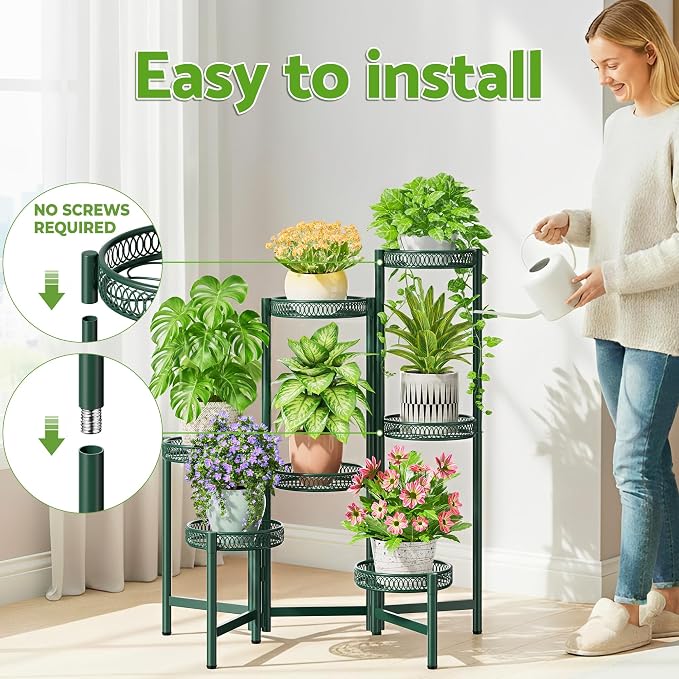 7 Tier Metal Corner Plant Stand Indoor Outdoor, Folding Tall Plant Rack - Image 6