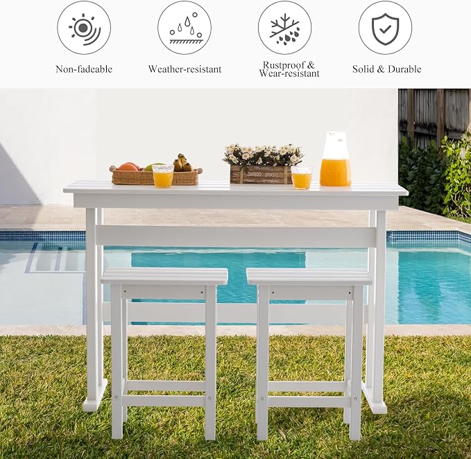 3 Pcs HDPE Outdoor Bar Set of 2 Includes Bar Height Table and Chairs, Patio Bar - Image 4