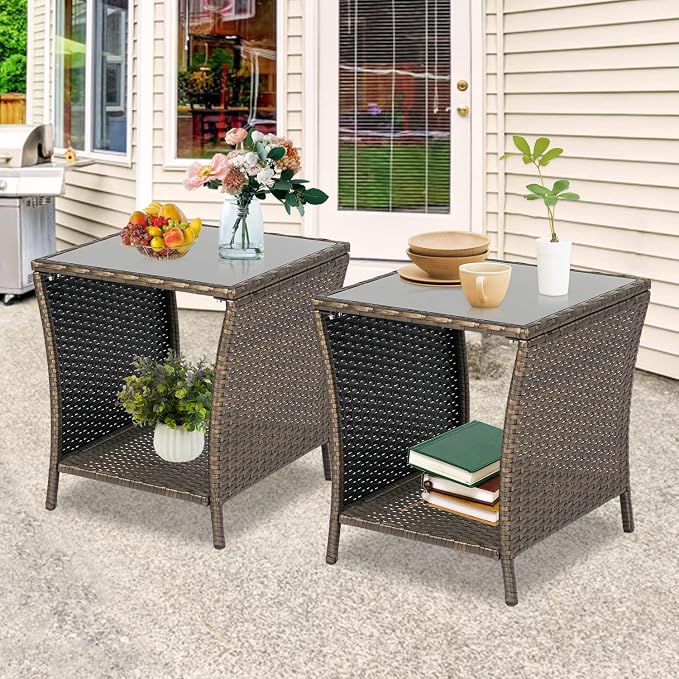 Kinfant Rattan Patio Side Table - Image 2
