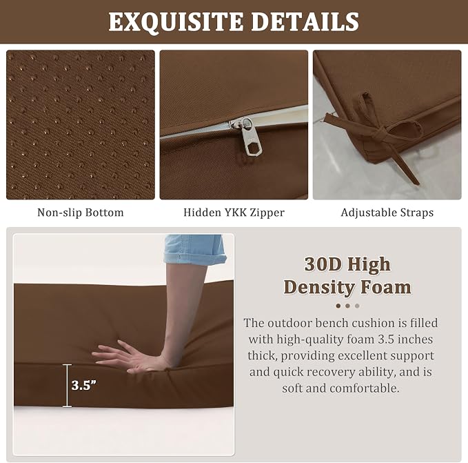Premium Outdoor Bench Cushions for Patio Furniture 3.5inches Memory Foam Bench - Image 5