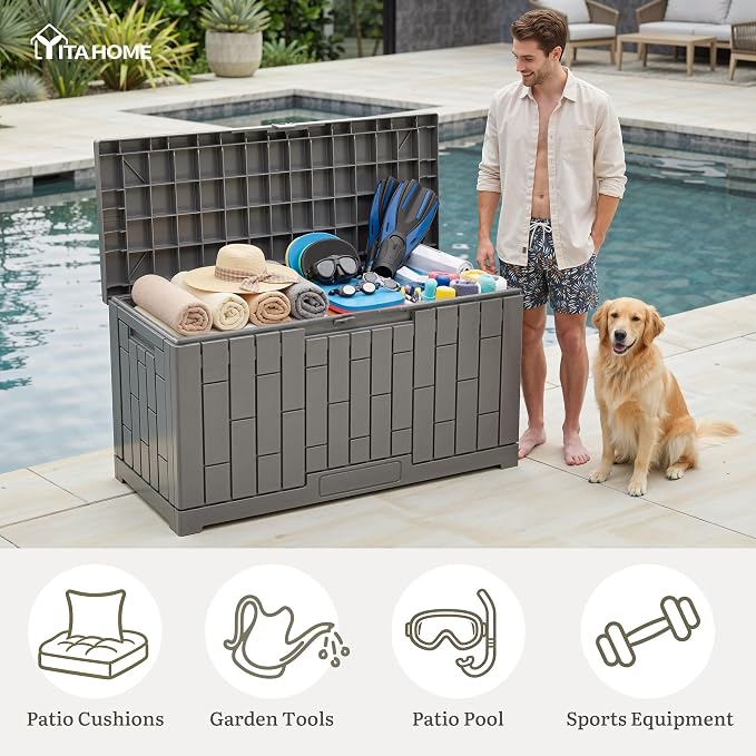 YITAHOME 60 Gallon Outdoor Storage Box, Lockable Resin Deck Box - Image 5