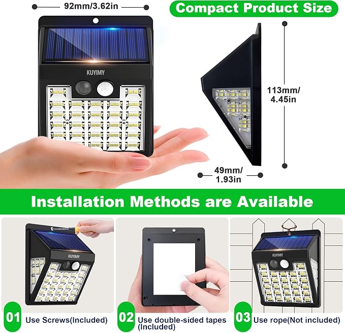 Solar Lights Outdoor, 72 LED Motion Sensor Wall Light, IP65 Waterproof and 3 - Image 8