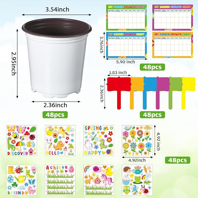 Capoda 48 Sets Garden Flower Pots Crafts Kit DIY Spring Plastic Seedling - Image 2