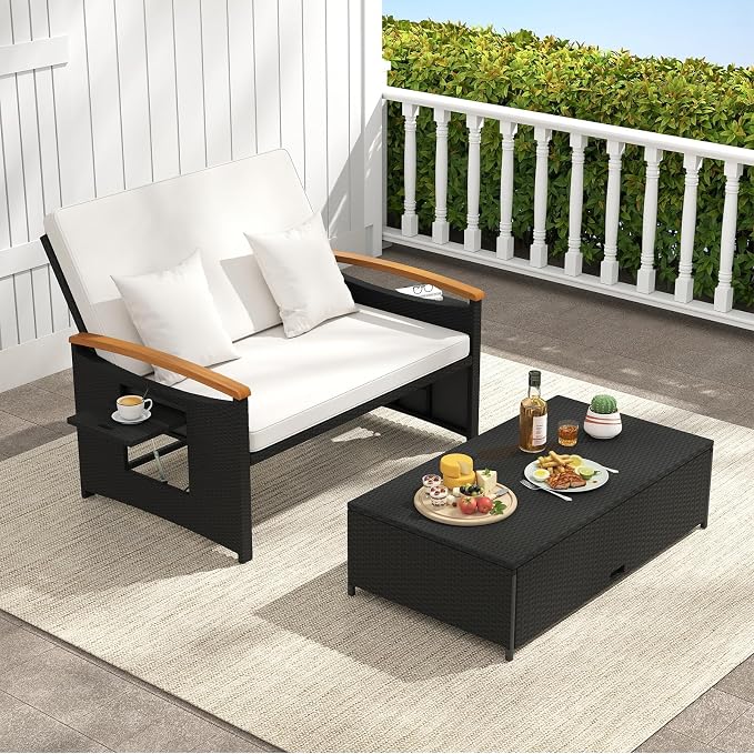 Moccha Outdoor Wicker Daybed, Patio Rattan Loveseat Sofa w/ 4-Level Adjustable - Image 9