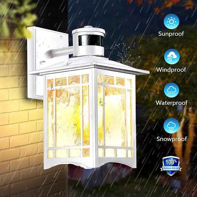 Motion Sensor Outdoor Wall Lights White Dusk to Dawn Light Fixture - Image 6