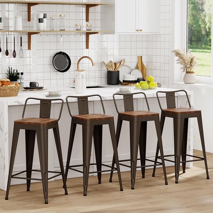 WENTMENT Bar Stools Set of 4 Counter Height Bar Stools Metal Barstools by WENTMENT