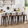 WENTMENT Industrial Rusty Bar Stools Set of 4, Wooden Seat, Removable Back by WENTMENT