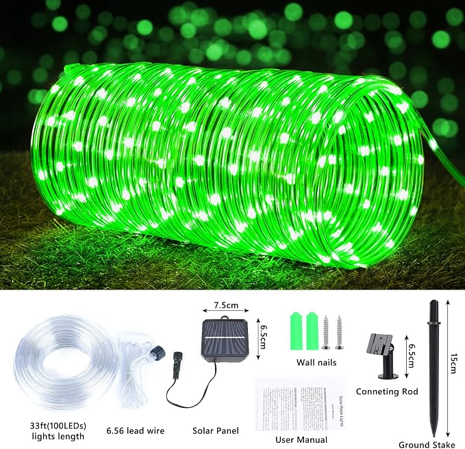 Solar Rope Lights, 33ft 100LED Solar String Lights, 8 Modes Waterproof Solar - Image 3
