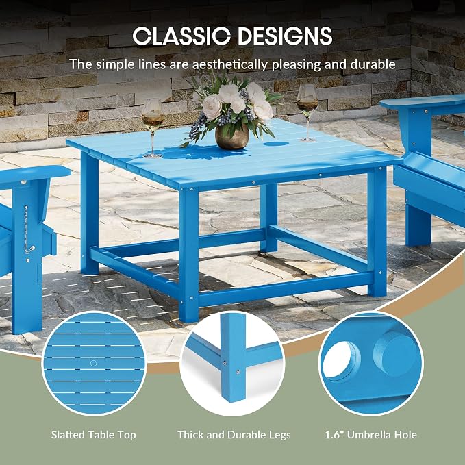 WestinTrends Malibu Low Outdoor HDPE Square Patio Coffee Table, Pacific Blue - Image 8