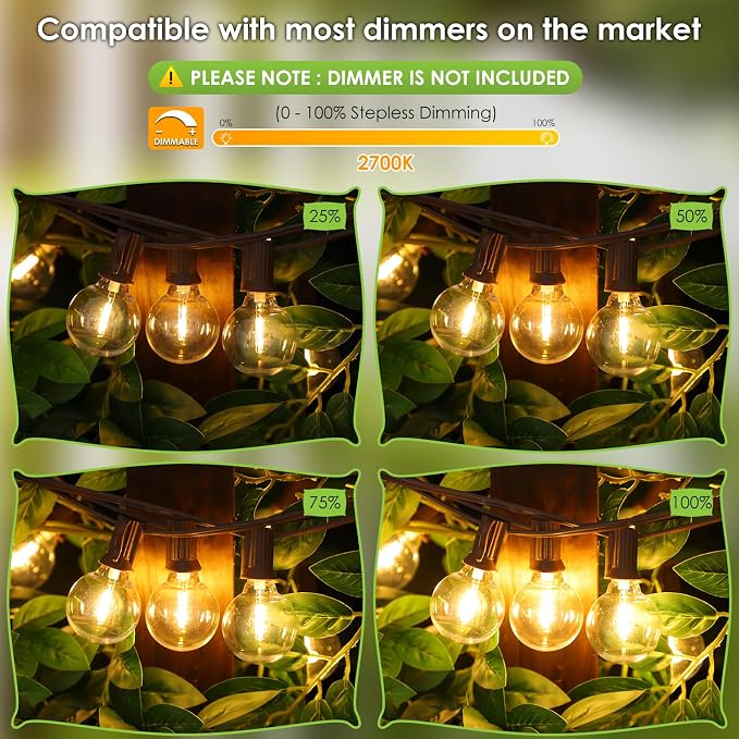 Mlambert 100Ft LED Outdoor String Lights, Dimmable G40 Globe Patio Lights - Image 2