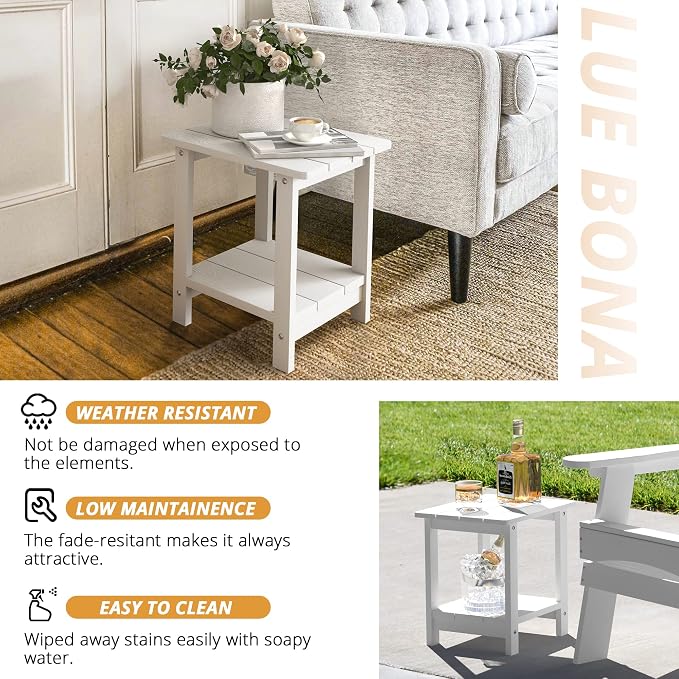 LUE BONA Adirondack Outdoor Side Table, 2-Tier White HDPS Patio End Table - Image 7