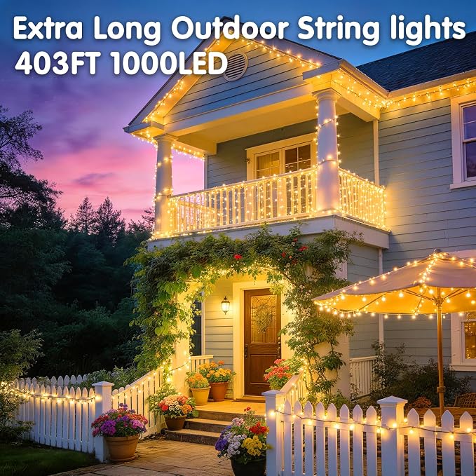 KNONEW 403ft 1000 LED Christmas String Lights Outdoor 8 Modes & Timer Fairy - Image 2
