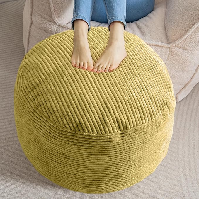 HIGOGOGO Round Stuffed Pouf Ottoman, Corduroy Poufs by HIGOGOGO