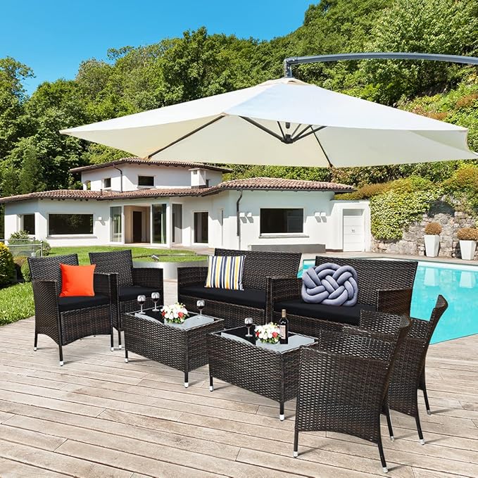 COSTWAY 8PCS Rattan Patio Furniture Set, Outdoor Wicker Rattan Chairs - Image 3
