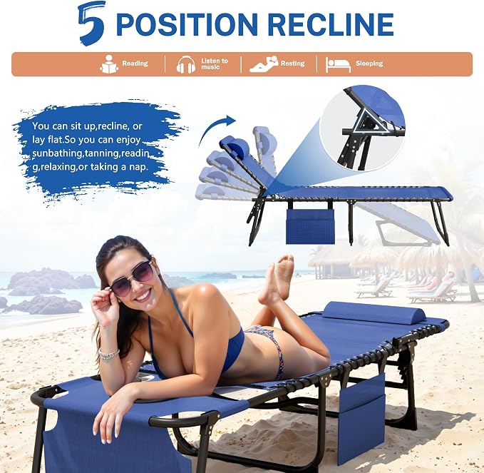 Devoko Beach Lounge Chair, Outdoor Sun Tanning Chair - Image 6