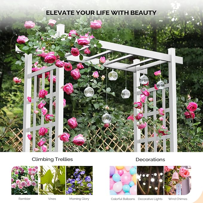 VINGLI Garden Arbor with Gate, PVC Wedding Arch - Image 6