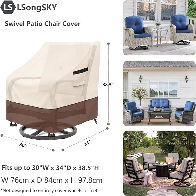 Outdoor Swivel Chair Cover 2 Pack, 100% Waterproof Heavy Duty Patio Chair Covers - Image 3