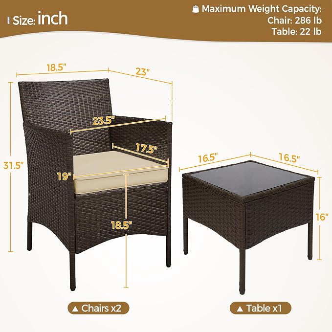 Yaheetech 3 Pieces Patio Porch Furniture Set, Outdoor PE Rattan Wicker - Image 3