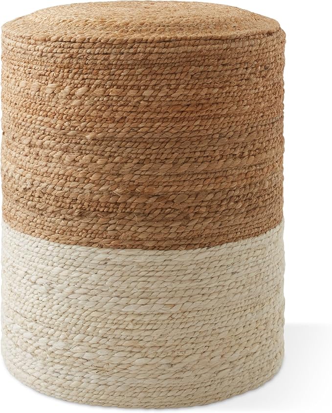 Casafield Hand-Braided Jute Pouf Ottoman Footrest, Natural Boho Home Decor by Casafield