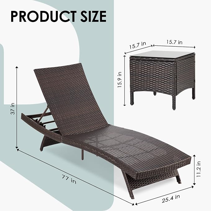 Pamapic Patio Chaise Lounge Set 2 Pieces，Patio Lounge Chair - Image 2