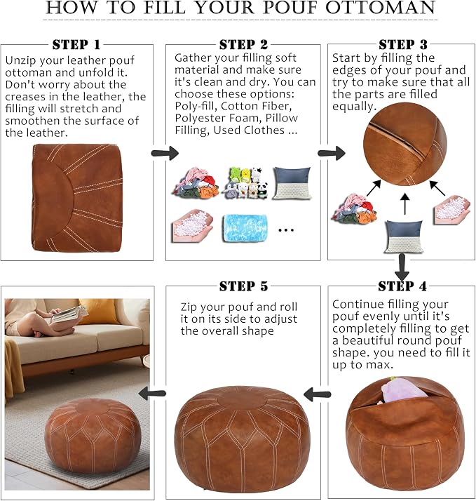 Thgonwid Unstuffed Moroccan Faux Leather Pouf Ottoman - Image 6