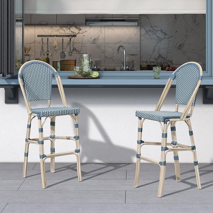 PURPLE LEAF French Counter Height Bar Stool Set of 4 25" White Print Finish - Image 3