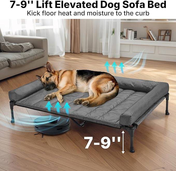 Veehoo Cooling Elevated Dog Bed Add Removable Waterproof Bolster Cushion Mat - Image 3