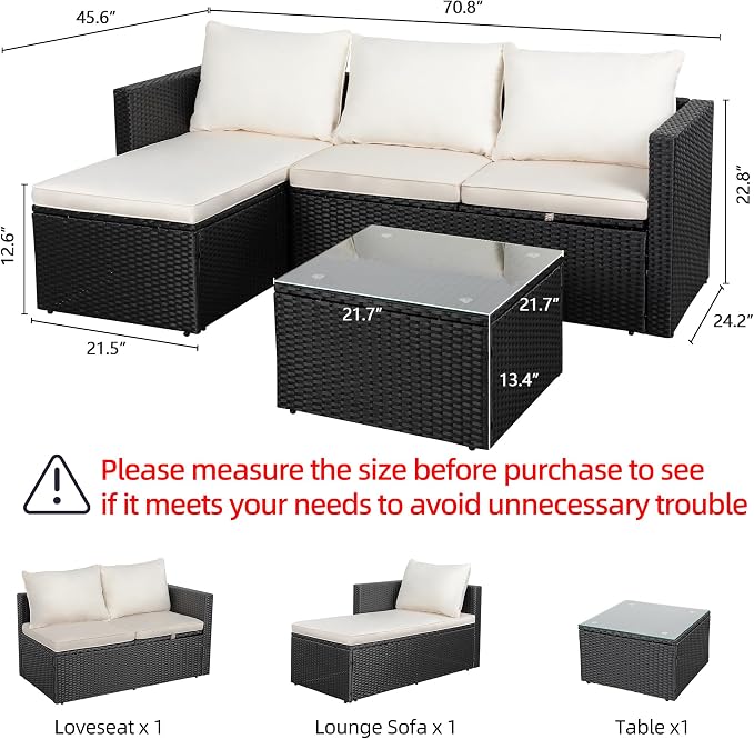 Shintenchi Outdoor Patio Furniture Sets, Small Outdoor Sofa Patio Sectional - Image 3