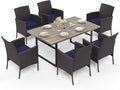 HERA'S HOUSE 7-Piece Patio Dining Set, 6 x Outdoor Rattan Armchair by HERASHOUSE